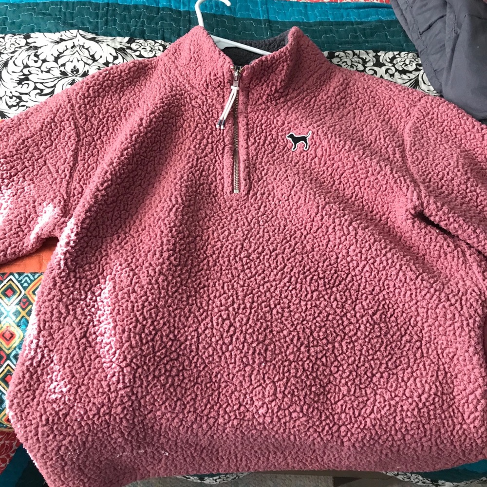 Pink quarter zip teddy sweatshirt